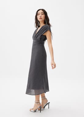 V-neck Fit & Flare Midi Dress