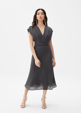 V-neck Fit & Flare Midi Dress