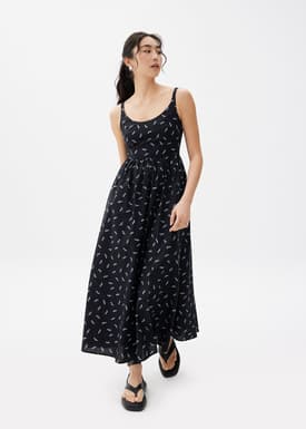 Floral Cotton Fit & Flare Midaxi Dress