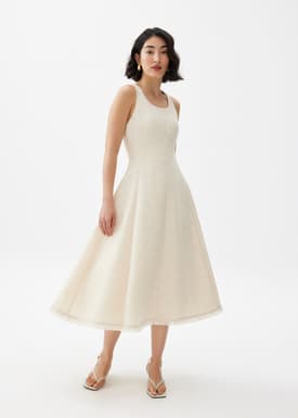 Fray Tweed Fit & Flare Midi Dress
