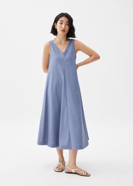 V-neck Trapeze Midi Dress