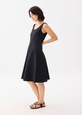 Cotton Scoop Neck Swing Midi Dress