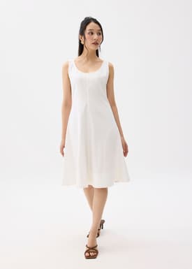 Cotton Scoop Neck Swing Midi Dress