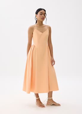 V-neck Drop Waist Fit & Flare Midaxi Dress