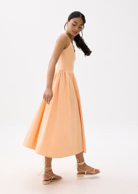 V-neck Drop Waist Fit & Flare Midaxi Dress