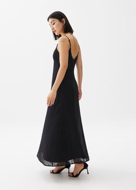 Padded Lace V-Neck Flare Maxi Dress