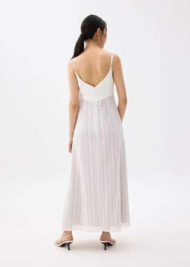 Padded Lace V-Neck Flare Maxi Dress