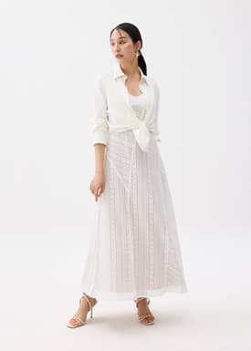 Padded Lace V-Neck Flare Maxi Dress