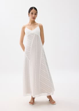 Padded Lace V-Neck Flare Maxi Dress