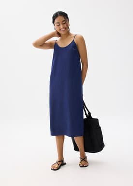 Chambray Scoop Neck Column Midi Dress