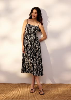 Padded Floral Broderie Fit & Flare Midaxi Dress