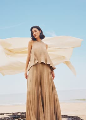 Pleated Trapeze Maxi Dress