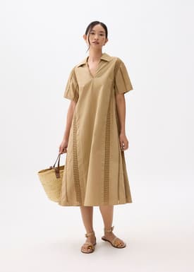 Broderie Collared Trapeze Midi Dress