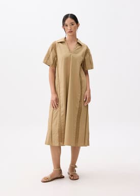 Broderie Collared Trapeze Midi Dress