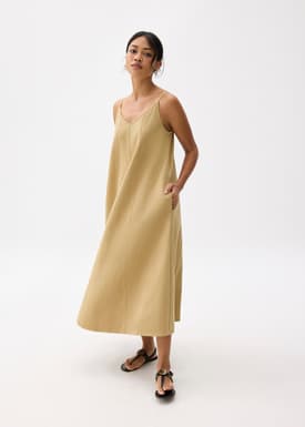 Cotton V-neck Trapeze Midaxi Dress