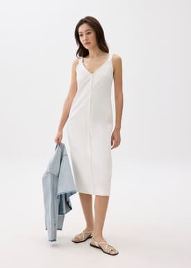 Cotton V-neck Column Midi Dress