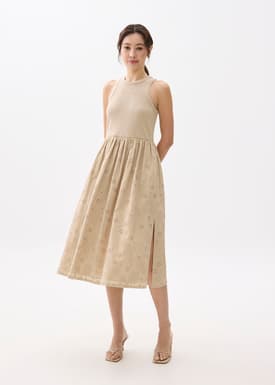 Broderie Round Neck Fit & Flare Midi Dress