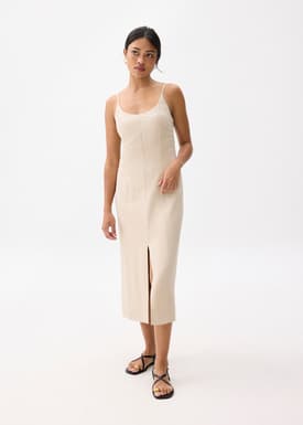 Linen Padded Column Midi Dress