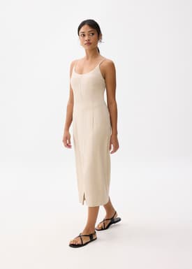 Linen Padded Column Midi Dress