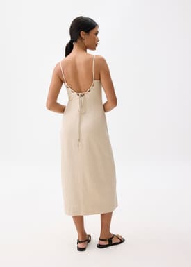 Linen Padded Column Midi Dress