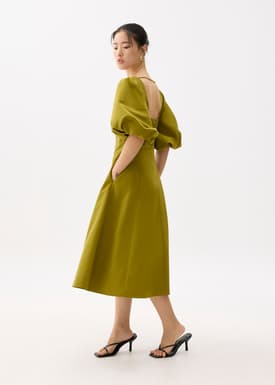 Square Neck Puff Sleeve Midi Dress
