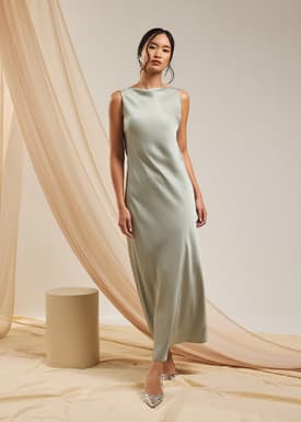 Satin Padded Drape Maxi Dress