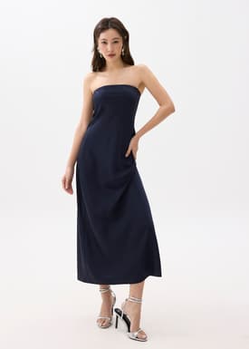 Padded Satin Tube Maxi Dress