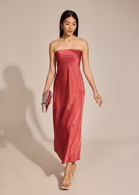 Padded Satin Tube Maxi Dress