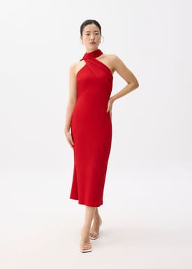 Halter Bias Cut Midi Dress