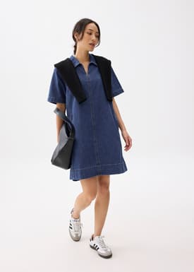Denim Collared Trapeze Dress