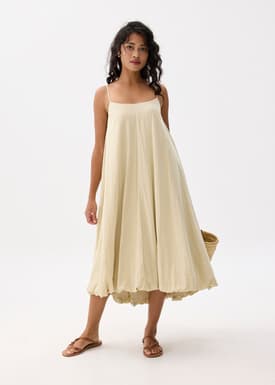 Straight Neck Bubble Midaxi Dress