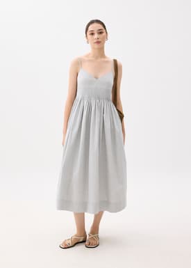 Smocked V-neck Fit & Flare Midaxi Dress