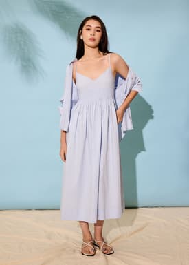 Smocked V-neck Fit & Flare Midaxi Dress