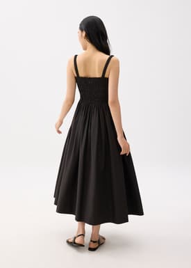 Cotton Smocked Fit & Flare Maxi Dress