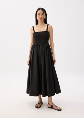Cotton Smocked Fit & Flare Maxi Dress