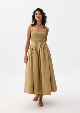 Cotton Smocked Fit & Flare Maxi Dress