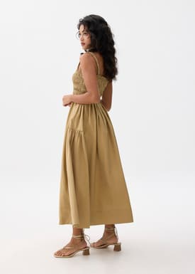 Cotton Smocked Fit & Flare Maxi Dress