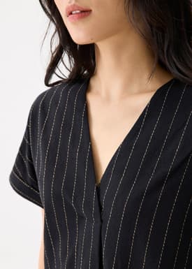 Linen Striped V-neck Shift Mini Dress