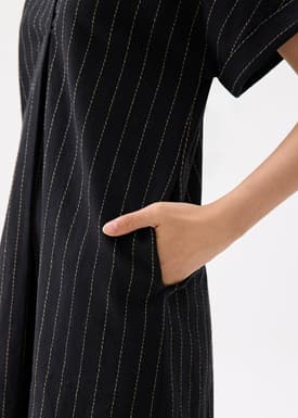 Linen Striped V-neck Shift Mini Dress