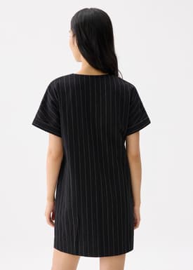 Linen Striped V-neck Shift Mini Dress