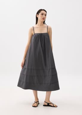 Straight Neck Trapeze Midaxi Dress