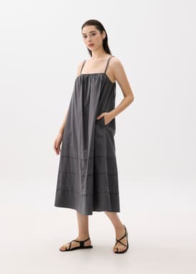 Straight Neck Trapeze Midaxi Dress