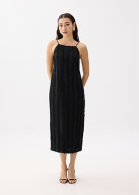 Fray Straight Neck Column Midaxi Dress