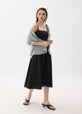 Padded Striped Fit & Flare Midaxi Dress