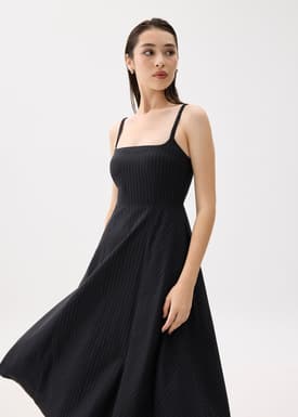 Padded Striped Fit & Flare Midaxi Dress