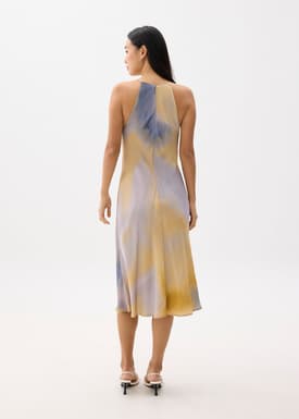 Abstract Satin Bias Cut Midi Dress
