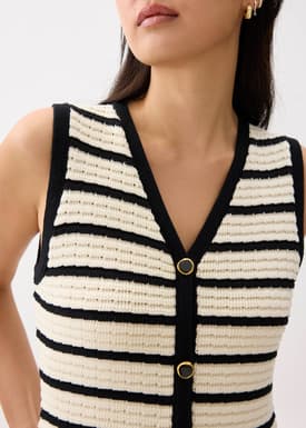 Striped Knit V-neck Column Midi Dress