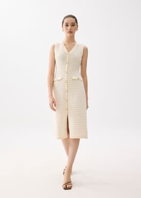 Striped Knit V-neck Column Midi Dress