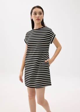 Striped Jersey Shift Mini Dress