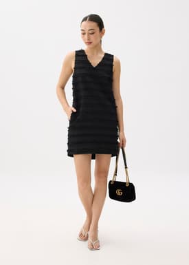 V-neck Fray Shift Mini Dress